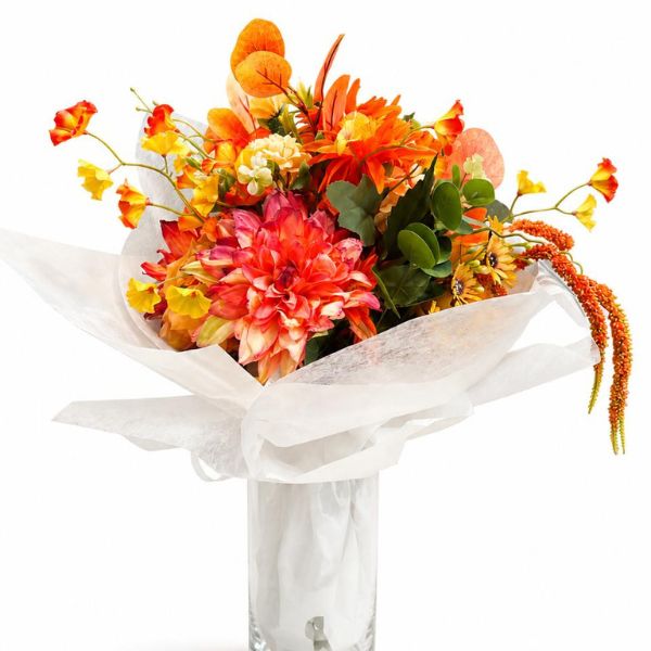 Bouquet de fleurs artificielles orange et corail