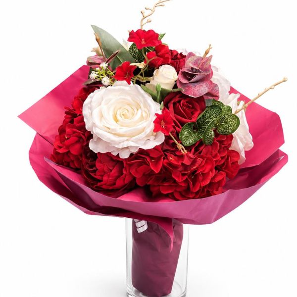 Bouquet de fleurs artificielles orange et corail